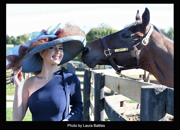 The "Birdstone" Derby hat modeled by Acacia Clement for "Hats Off to the Horses".