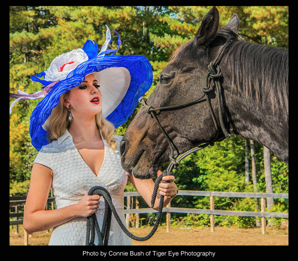 Acacia Clement models the "Zippy Chippy" Derby hat for Old Friends!