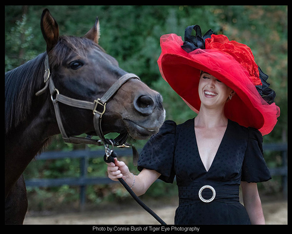 Acacia Clement modeling the "A Shin Forward" hat for Old Friends.